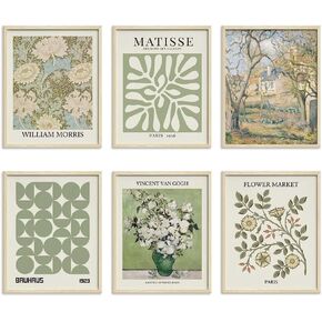 dodolo Sage Green Wall Art Prints, Set of 6, Abstract Matisse Posters, 8x10 inches, Unframed