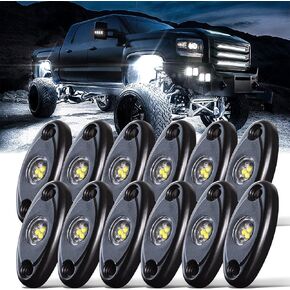White Rock Lights 12PCS High Power Underbody Pure White LED Rock Lights for Off Road Trucks RZR Auto Boat Car ATV UTV SUV Underglow Trail TRAI Rig Lights Waterproof Shockproof Light