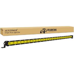 AUXTINGS 30 inch 150W Amber Yellow Ultra Slim Single Row LED Light Bar Spot Flood Beam with Mounting Bracket for Ranger ATV UTV SUV