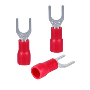 200PCS Insulated Fork Spade Wire Connectors, U-Type Electrical Wire Crimp Terminals Kit for 22-16AWG(0.5-1.5mm) Cable USA Screw#8 (Red)