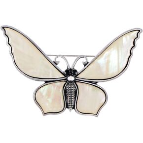 Alilang Silvery Tone Natural Abalone Shell Butterfly Insect Brooch Lapel Pins Pendant for Wedding Christmas Birthday