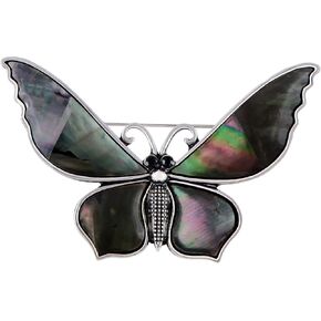 Alilang Silvery Tone Natural Abalone Shell Butterfly Insect Brooch Lapel Pins Pendant for Wedding Christmas Birthday in Kuwait