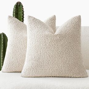 Foindtower Pack of 2, 20 x 20 Inch, Decorative Textured Boucle Throw Pillow Covers Accent Solid Pillow Cases Cozy Soft Couch Cushion Case for Chair Sofa Bedroom Living Room Home Decor, Beige