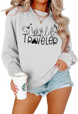 Magical Castle Sweatshirts for Womens Crewneck Long Sleeve Hoodies Letter Print Pullover Tops in Saudi Arabia