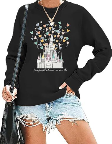 Magical Castle Sweatshirts for Womens Crewneck Long Sleeve Hoodies Letter Print Pullover Tops in Saudi Arabia
