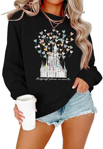 Magical Castle Sweatshirts for Womens Crewneck Long Sleeve Hoodies Letter Print Pullover Tops in Saudi Arabia
