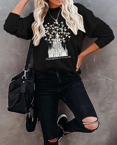 Magical Castle Sweatshirts for Womens Crewneck Long Sleeve Hoodies Letter Print Pullover Tops in Saudi Arabia