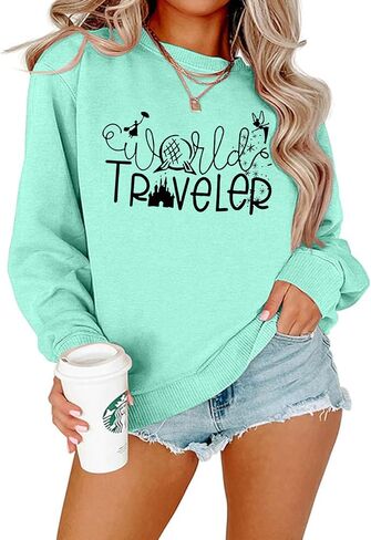 Magical Castle Sweatshirts for Womens Crewneck Long Sleeve Hoodies Letter Print Pullover Tops in Saudi Arabia
