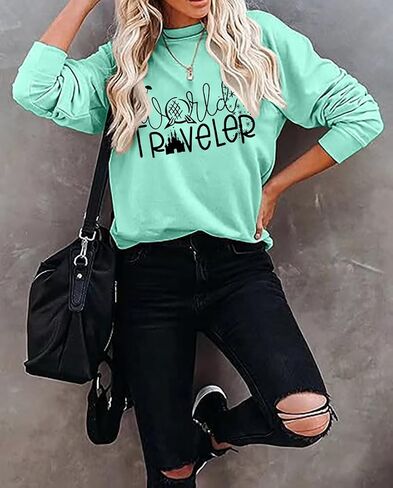 Magical Castle Sweatshirts for Womens Crewneck Long Sleeve Hoodies Letter Print Pullover Tops in Saudi Arabia