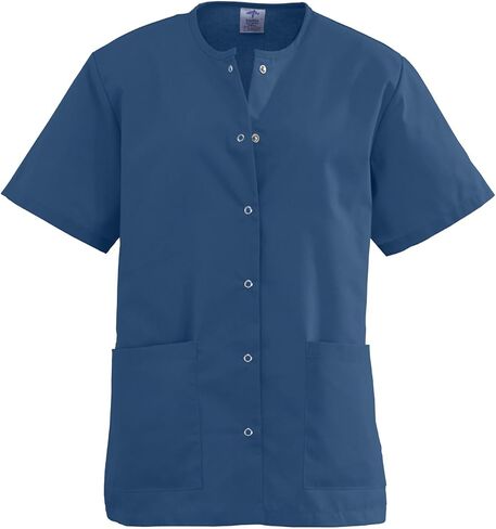 Medline AngelStat Women's Snap-Front Jewel-Neckline Scrub Top, 2 Pockets, Ciel Blue, Size X-Large in Saudi Arabia