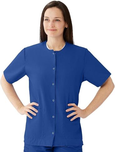 Medline AngelStat Women's Snap-Front Jewel-Neckline Scrub Top, 2 Pockets, Ciel Blue, Size X-Large in Saudi Arabia