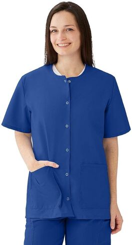 Medline AngelStat Women's Snap-Front Jewel-Neckline Scrub Top, 2 Pockets, Ciel Blue, Size X-Large in Saudi Arabia