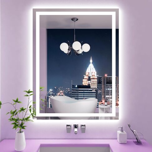 Amorho LED Mirror for Bathroom 24X36 Inch with Backlight and Front Lit, Fogless Mirror for Wall Mounted, Dimmable, 3 Colors, Memory in Saudi Arabia