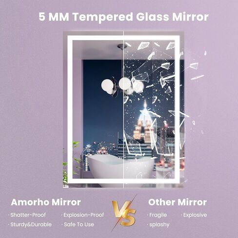 Amorho LED Mirror for Bathroom 24X36 Inch with Backlight and Front Lit, Fogless Mirror for Wall Mounted, Dimmable, 3 Colors, Memory in Saudi Arabia