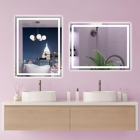 Amorho LED Mirror for Bathroom 24X36 Inch with Backlight and Front Lit, Fogless Mirror for Wall Mounted, Dimmable, 3 Colors, Memory in Saudi Arabia