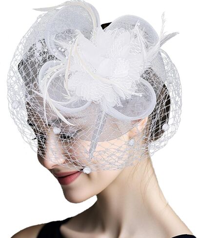 Women's Fascinators Hats Tea Party Hats for Women, 50s Flower Feathers with Veil Headwear for Tea Party Dresses Accessories in Kuwait