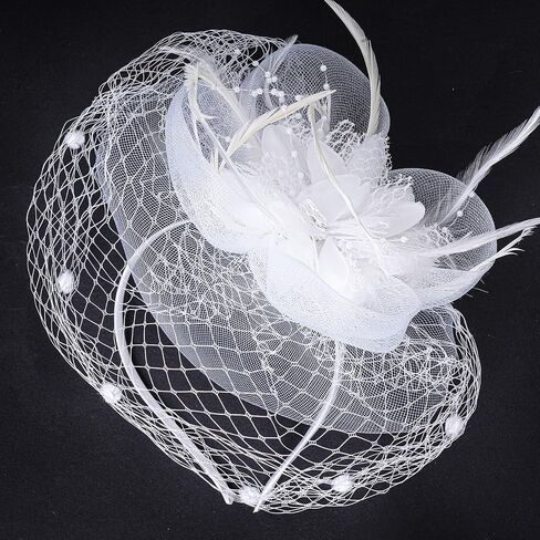 Women's Fascinators Hats Tea Party Hats for Women, 50s Flower Feathers with Veil Headwear for Tea Party Dresses Accessories in Kuwait