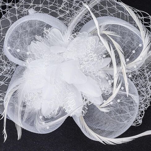 Women's Fascinators Hats Tea Party Hats for Women, 50s Flower Feathers with Veil Headwear for Tea Party Dresses Accessories in Kuwait