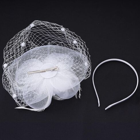 Women's Fascinators Hats Tea Party Hats for Women, 50s Flower Feathers with Veil Headwear for Tea Party Dresses Accessories in Kuwait