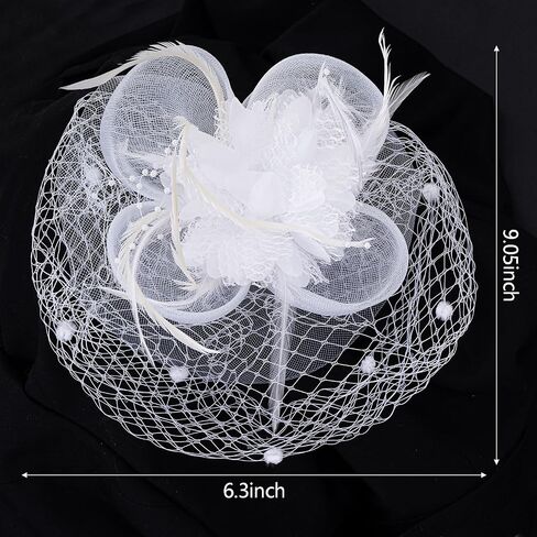 Women's Fascinators Hats Tea Party Hats for Women, 50s Flower Feathers with Veil Headwear for Tea Party Dresses Accessories in Kuwait