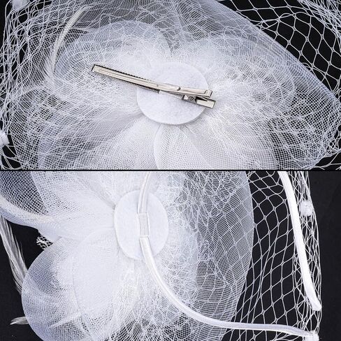 Women's Fascinators Hats Tea Party Hats for Women, 50s Flower Feathers with Veil Headwear for Tea Party Dresses Accessories in Kuwait
