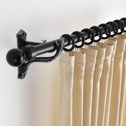 KUMGROT 2 Pack Curtain Rod Brackets Feather Shape Metal Drapery Rod Bracket Heavy Duty Curtain Rod Holders Decorative Rod Hooks Wall-Mounted Single Rod Bracket, for 1 Inch Rod, Black in Kuwait