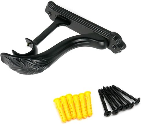 KUMGROT 2 Pack Curtain Rod Brackets Feather Shape Metal Drapery Rod Bracket Heavy Duty Curtain Rod Holders Decorative Rod Hooks Wall-Mounted Single Rod Bracket, for 1 Inch Rod, Black in Kuwait