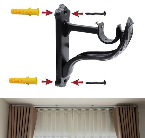 KUMGROT 2 Pack Curtain Rod Brackets Feather Shape Metal Drapery Rod Bracket Heavy Duty Curtain Rod Holders Decorative Rod Hooks Wall-Mounted Single Rod Bracket, for 1 Inch Rod, Black in Kuwait