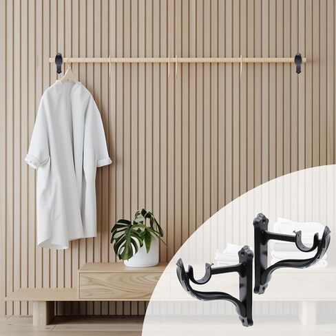 KUMGROT 2 Pack Curtain Rod Brackets Feather Shape Metal Drapery Rod Bracket Heavy Duty Curtain Rod Holders Decorative Rod Hooks Wall-Mounted Single Rod Bracket, for 1 Inch Rod, Black in Kuwait