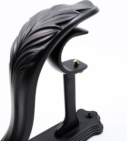 KUMGROT 2 Pack Curtain Rod Brackets Feather Shape Metal Drapery Rod Bracket Heavy Duty Curtain Rod Holders Decorative Rod Hooks Wall-Mounted Single Rod Bracket, for 1 Inch Rod, Black in Kuwait