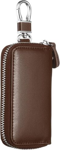 HARFINGTON Genuine Leather Key Holder Bag Car Keychain Coin Case Fob Wallet with Metal Hooks Keyring Zipper Bag for Men Women in Saudi Arabia