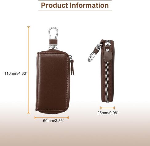 HARFINGTON Genuine Leather Key Holder Bag Car Keychain Coin Case Fob Wallet with Metal Hooks Keyring Zipper Bag for Men Women in Saudi Arabia