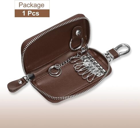 HARFINGTON Genuine Leather Key Holder Bag Car Keychain Coin Case Fob Wallet with Metal Hooks Keyring Zipper Bag for Men Women in Saudi Arabia