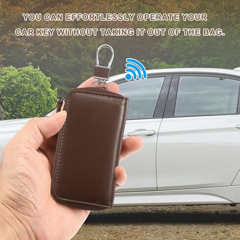 HARFINGTON Genuine Leather Key Holder Bag Car Keychain Coin Case Fob Wallet with Metal Hooks Keyring Zipper Bag for Men Women in Saudi Arabia