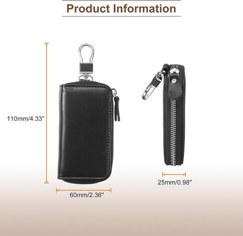 HARFINGTON Genuine Leather Key Holder Bag Car Keychain Coin Case Fob Wallet with Metal Hooks Keyring Zipper Bag for Men Women in Saudi Arabia