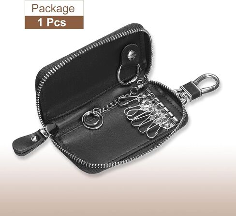 HARFINGTON Genuine Leather Key Holder Bag Car Keychain Coin Case Fob Wallet with Metal Hooks Keyring Zipper Bag for Men Women in Saudi Arabia