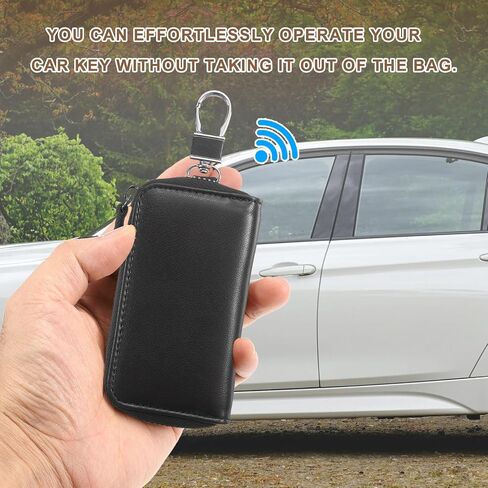 HARFINGTON Genuine Leather Key Holder Bag Car Keychain Coin Case Fob Wallet with Metal Hooks Keyring Zipper Bag for Men Women in Saudi Arabia
