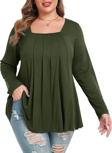 LARACE Womens Plus Size Tunic Tops Loose Fit Square Neck Long Sleeve Shirts in Saudi Arabia