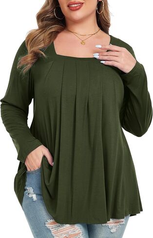 LARACE Womens Plus Size Tunic Tops Loose Fit Square Neck Long Sleeve Shirts in Saudi Arabia