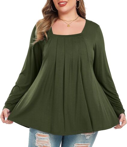 LARACE Womens Plus Size Tunic Tops Loose Fit Square Neck Long Sleeve Shirts in Saudi Arabia