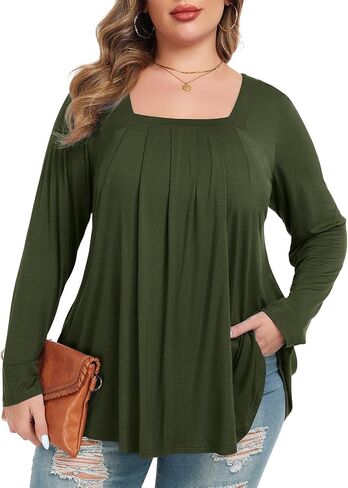 LARACE Womens Plus Size Tunic Tops Loose Fit Square Neck Long Sleeve Shirts in Saudi Arabia