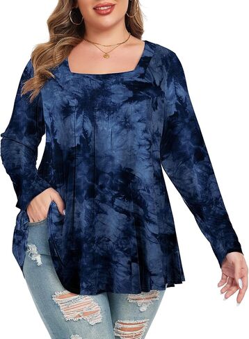 LARACE Womens Plus Size Tunic Tops Loose Fit Square Neck Long Sleeve Shirts in Saudi Arabia