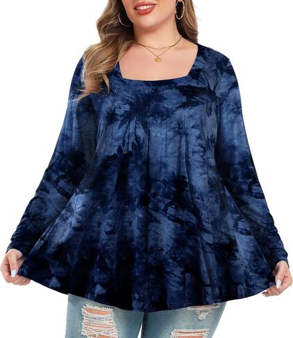 LARACE Womens Plus Size Tunic Tops Loose Fit Square Neck Long Sleeve Shirts in Saudi Arabia