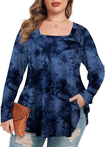 LARACE Womens Plus Size Tunic Tops Loose Fit Square Neck Long Sleeve Shirts in Saudi Arabia