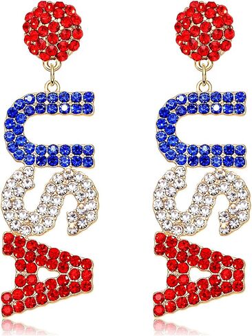 4th of July Earrings Beaded American Flag Star Dangle Earrings for Women Handmade Independence Day Patriotic Earrings Memorial Day Holiday Jewelry Gifts in Kuwait