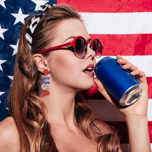 4th of July Earrings Beaded American Flag Star Dangle Earrings for Women Handmade Independence Day Patriotic Earrings Memorial Day Holiday Jewelry Gifts in Kuwait