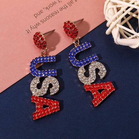 4th of July Earrings Beaded American Flag Star Dangle Earrings for Women Handmade Independence Day Patriotic Earrings Memorial Day Holiday Jewelry Gifts in Kuwait