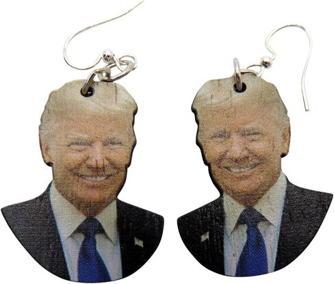 Donald Trump Earrings Wooden Drop Ear Rings Inauguration Day Accessory of the 47th President of the United States in Saudi Arabia