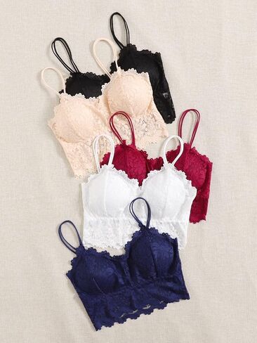 OYOANGLE Women's 5 Piece Set Floral Lace Wireless Bra V Neck Padding Bralettes Camisole Everyday Bras in Saudi Arabia