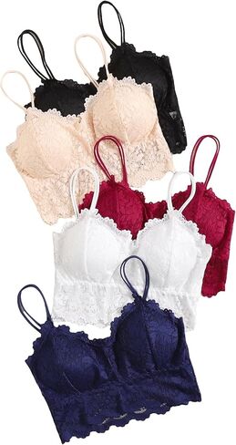 OYOANGLE Women's 5 Piece Set Floral Lace Wireless Bra V Neck Padding Bralettes Camisole Everyday Bras in Saudi Arabia